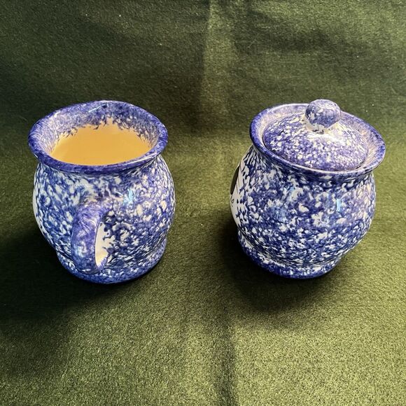 Vintage Molly Davis Spatterware Spongeware Cream & Sugar Bowl Farmhouse Cottage - Picture 6 of 9